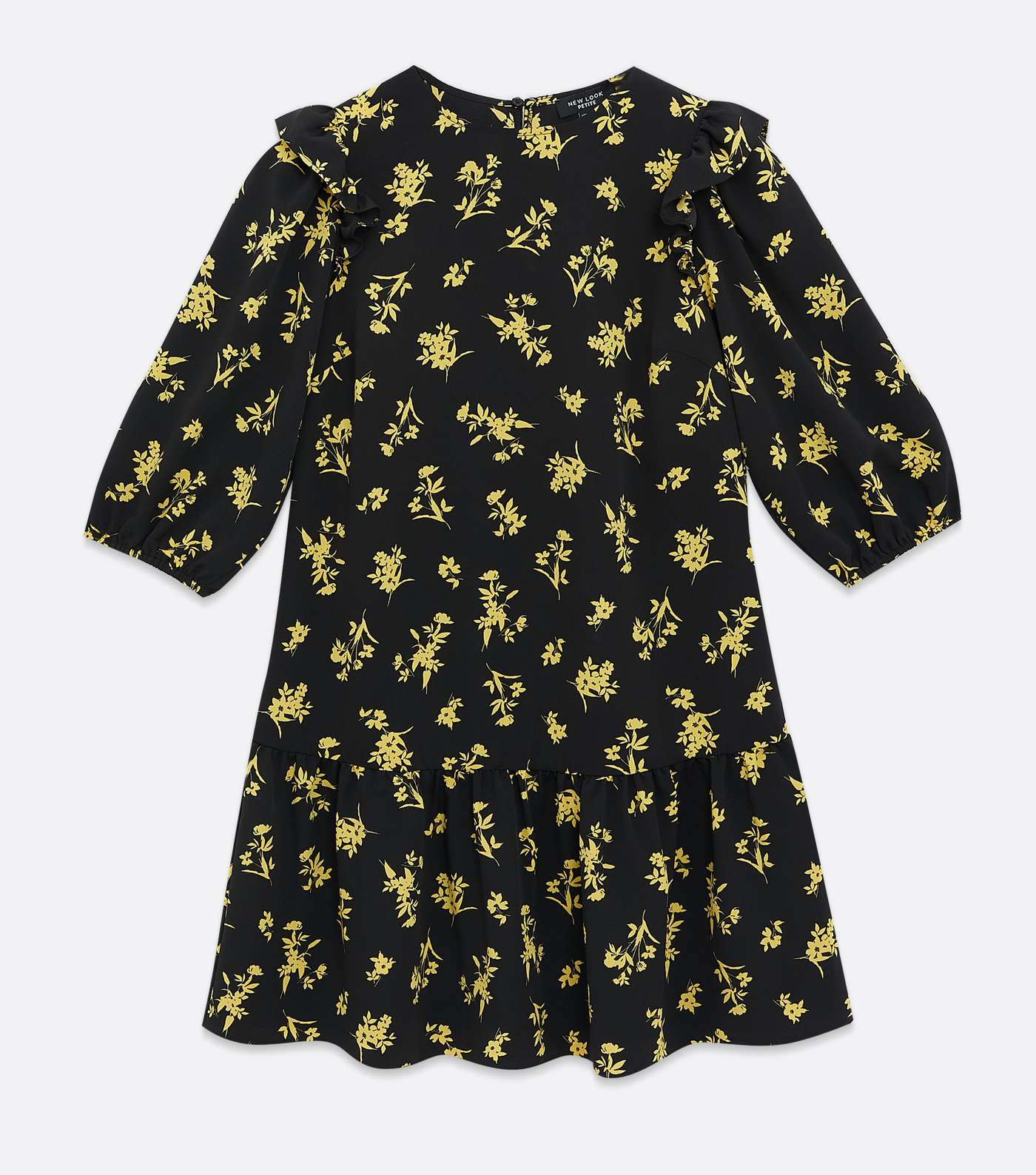 Petite Black Floral Frill Tiered Mini Dress Image 5