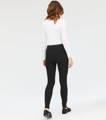 Black Plain Stretch Slim Leg Trousers  New Look