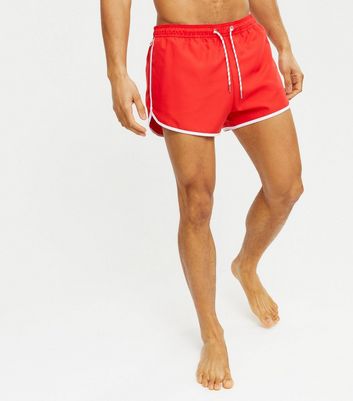 Red Drawstring Runner Swim Shorts | New 