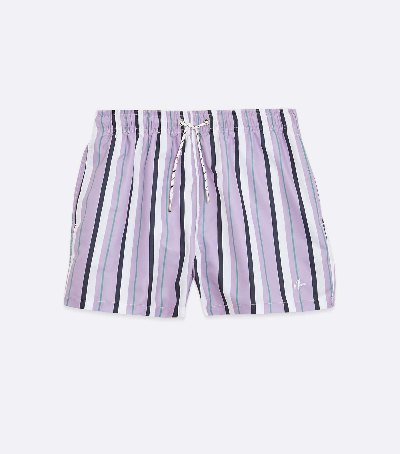 Light Purple Stripe Drawstring Swim Shorts Image 5