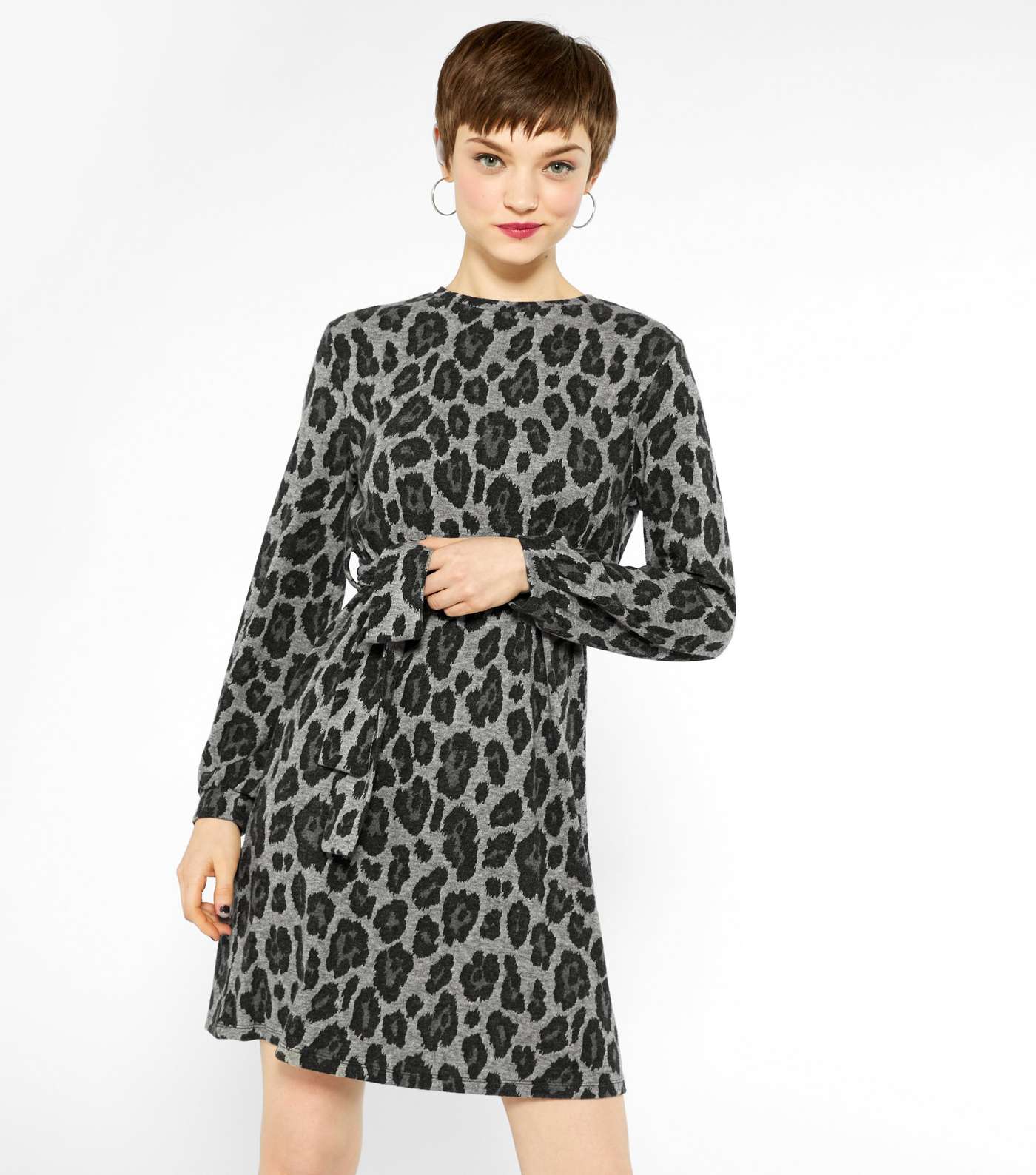 Light Grey Leopard Print Tunic Dress 