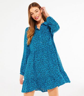 blue print shirt dress