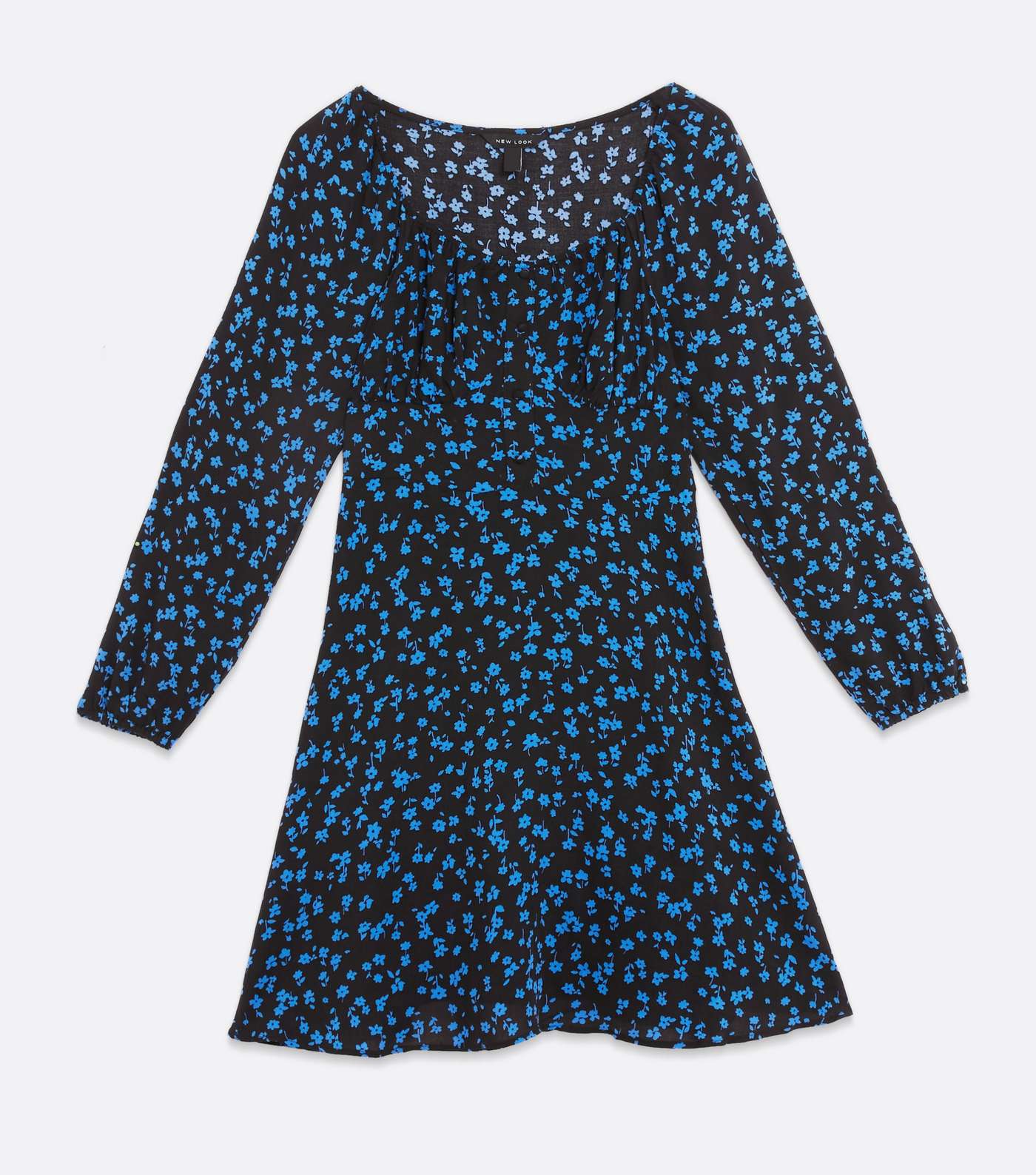 Blue Ditsy Floral Ruched Button Mini Dress Image 5
