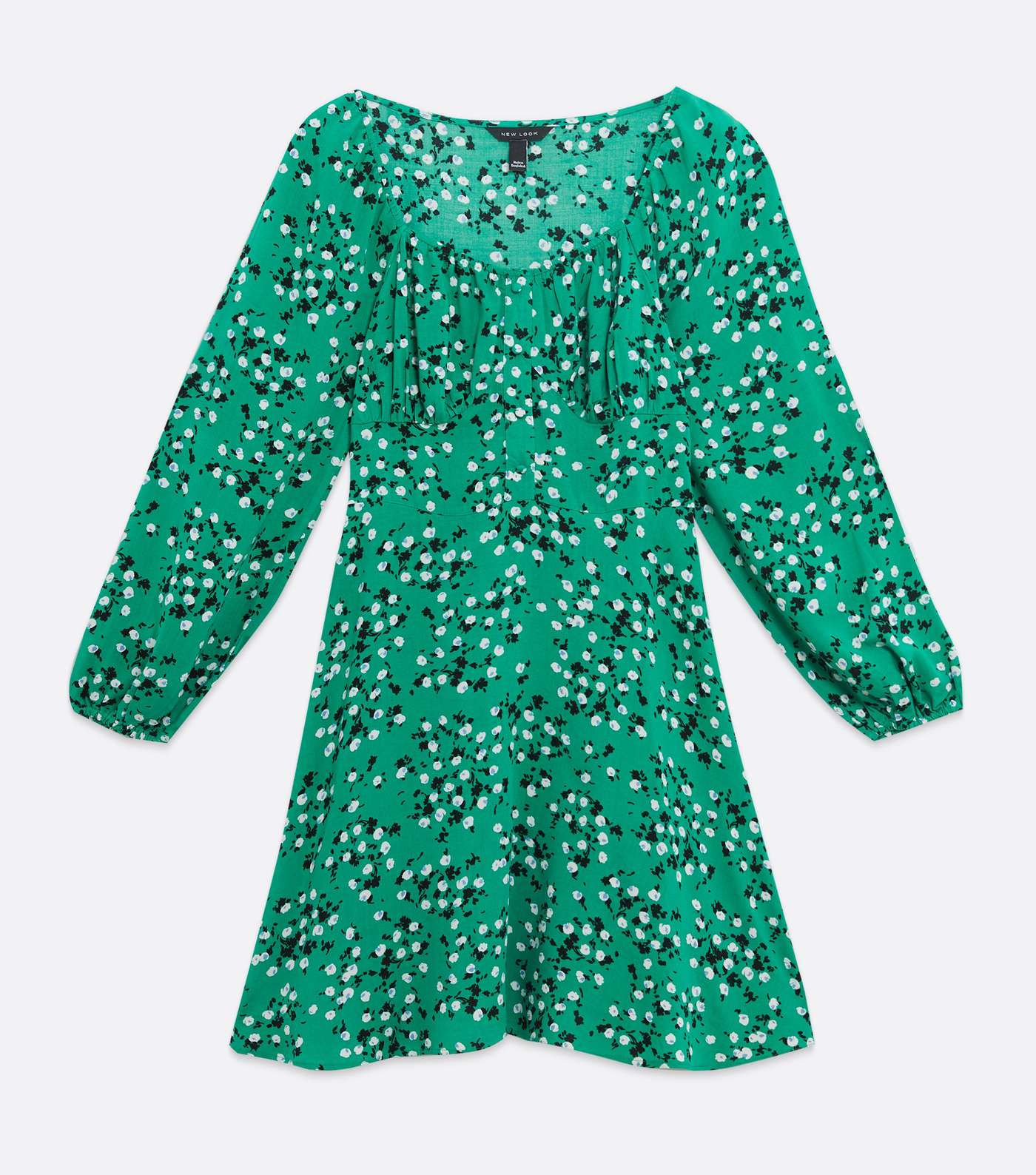 Green Ditsy Floral Ruched Button Mini Dress Image 5