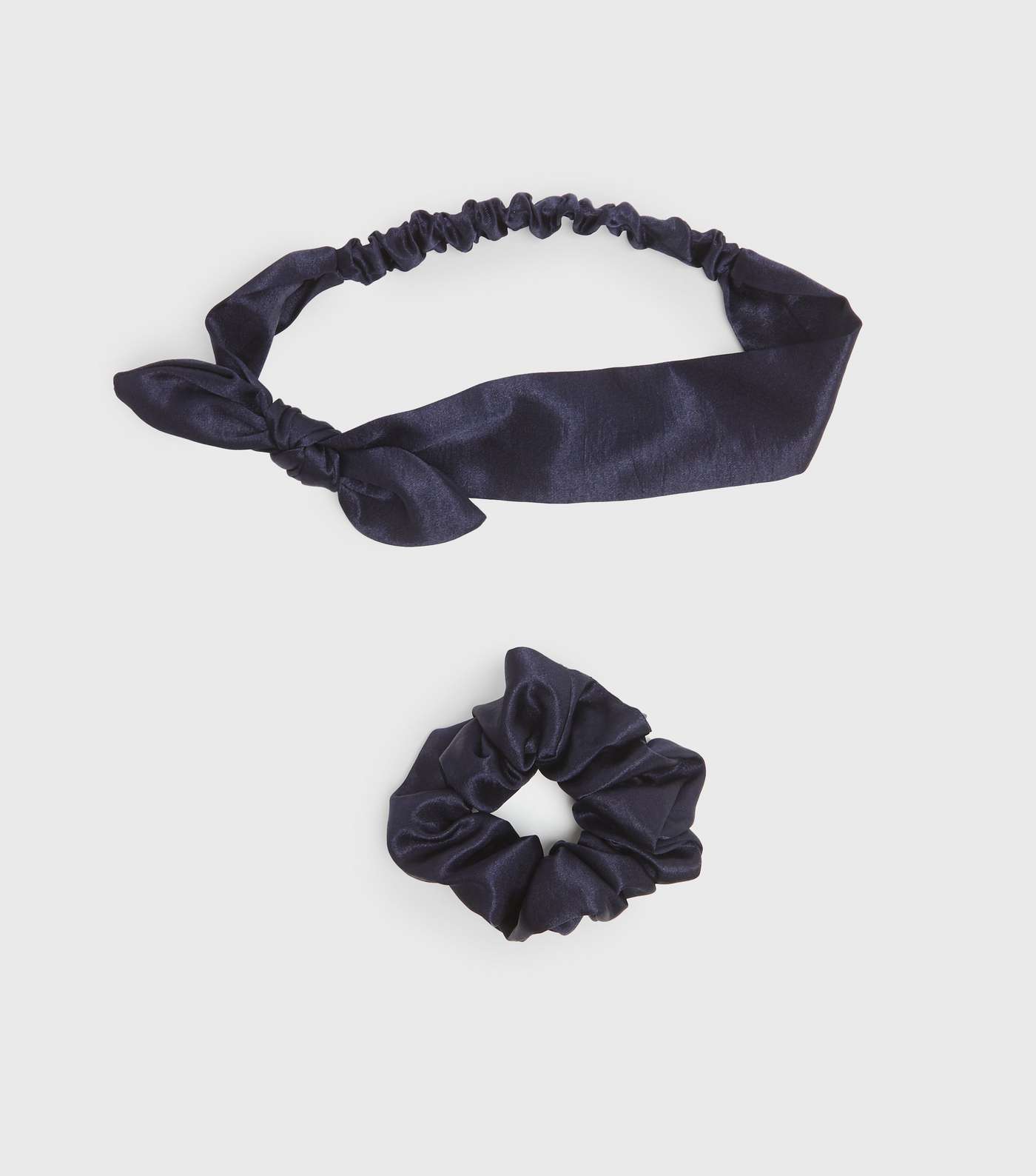 2 Pack Navy Satin Bow Headband and Scrunchie