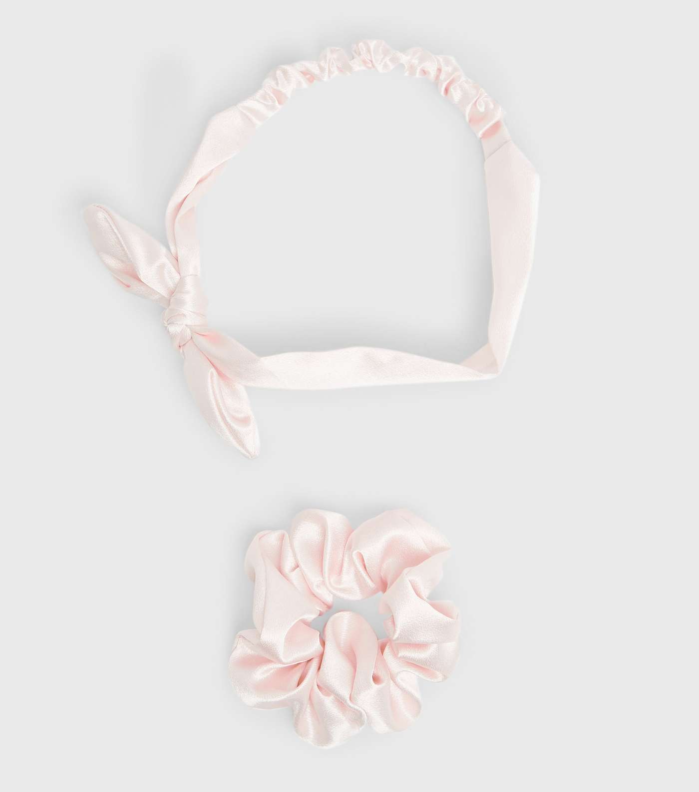 2 Pack Pale Pink Satin Bow Headband and Scrunchie