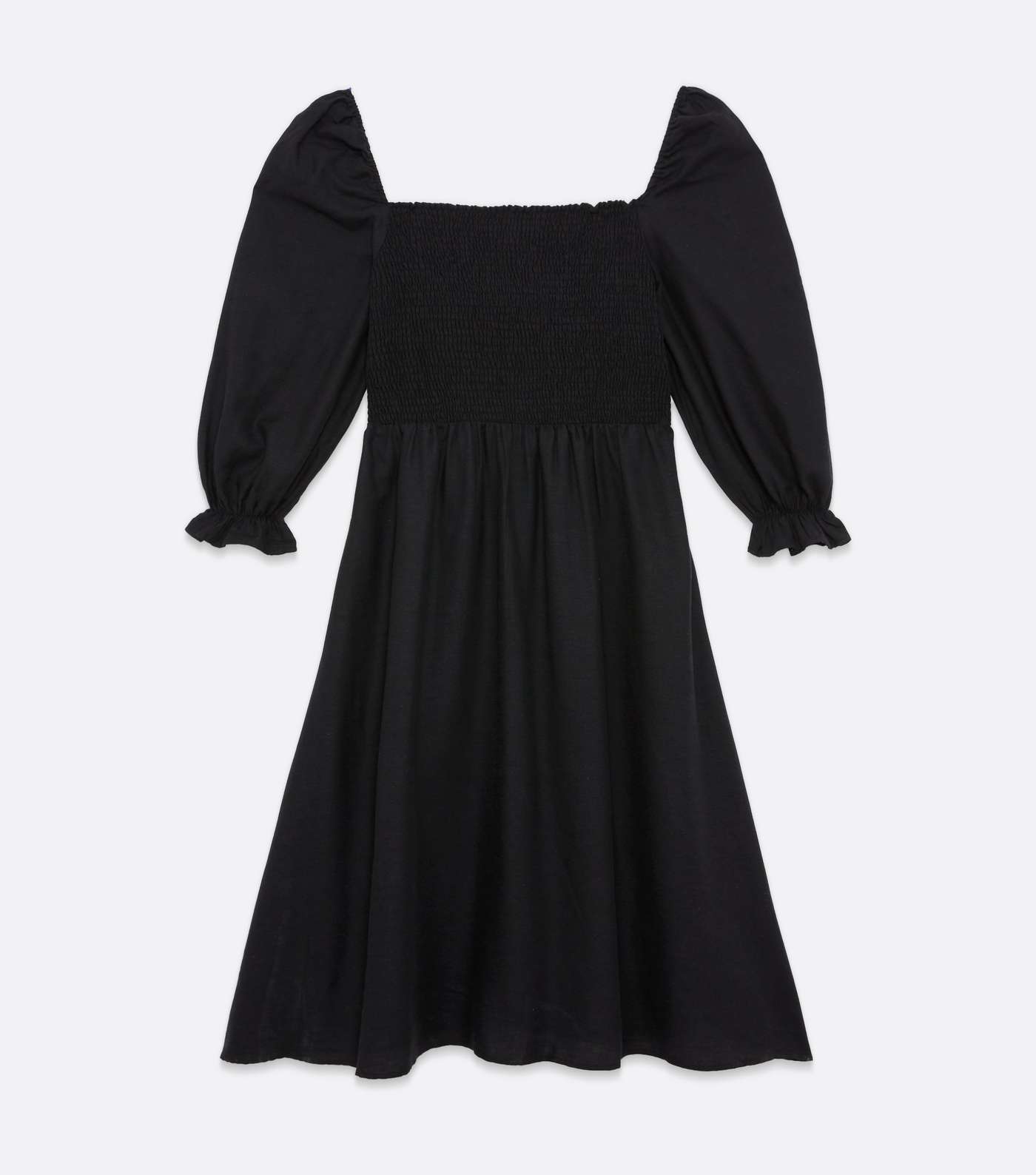 Curves Black Shirred Puff Sleeve Midi Dress Image 5
