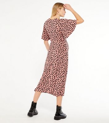 pink spot midi dress