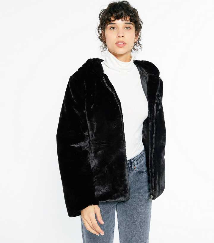 Pink Vanilla Black Faux Fur Hooded Coat | New Look