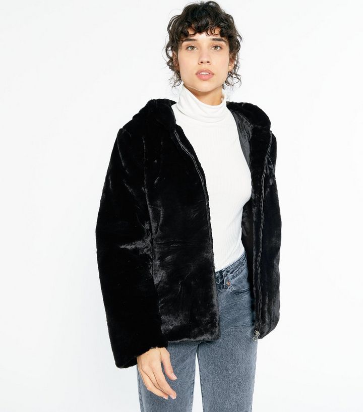 Pink Vanilla Black Faux Fur Hooded Coat New Look Pink Vanilla Black Faux Fur Hooded Coat, Zara Black Faux Fur Hooded Coat