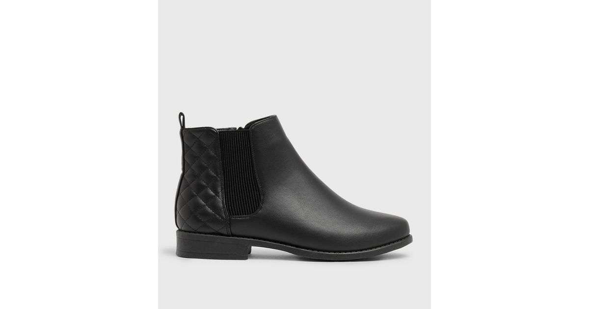 Black Quilted Side Chelsea Boots New Look