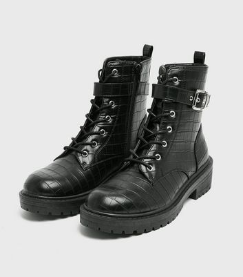 Combat boot buckles croco cheap black