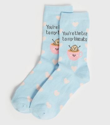 Image of Blue You're The Tea To My Biscuits Heart Socks New Look