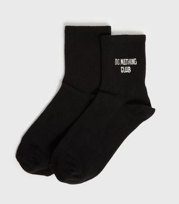 Image of Black Do Nothing Club Embroidered Socks New Look