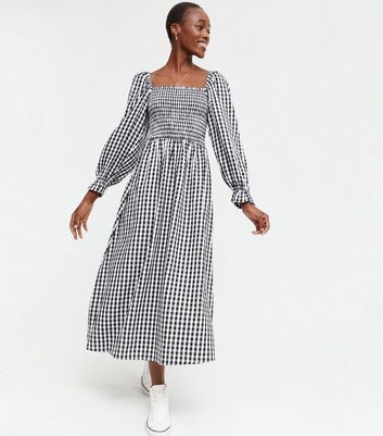 Tall Black Gingham Shirred Puff Sleeve 