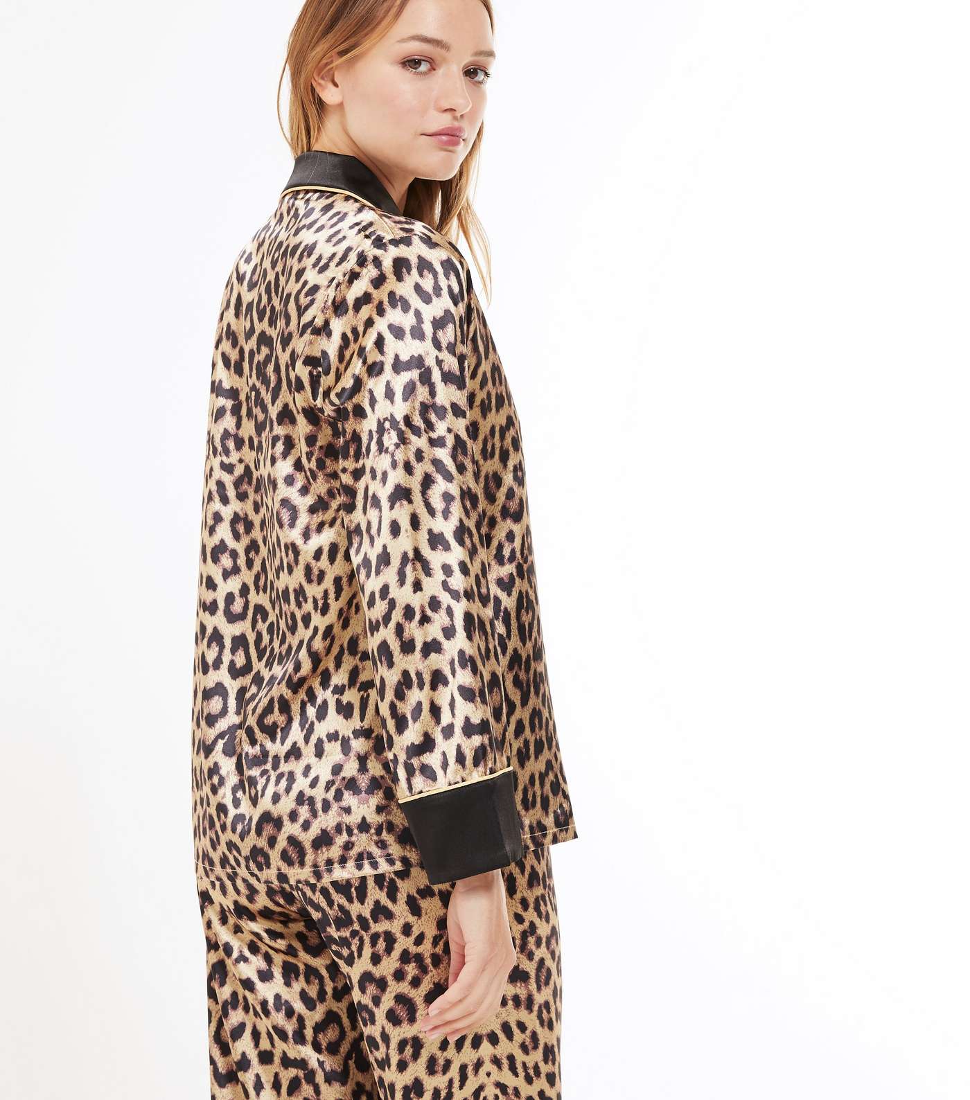 Cameo Rose Brown Leopard Satin Pyjama Top Image 4