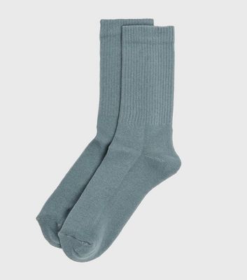 Image of Blue Ribbed Tube Socks New Look