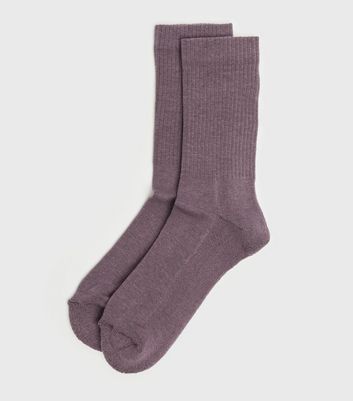 Image of Purple Ribbed Tube Socks New Look