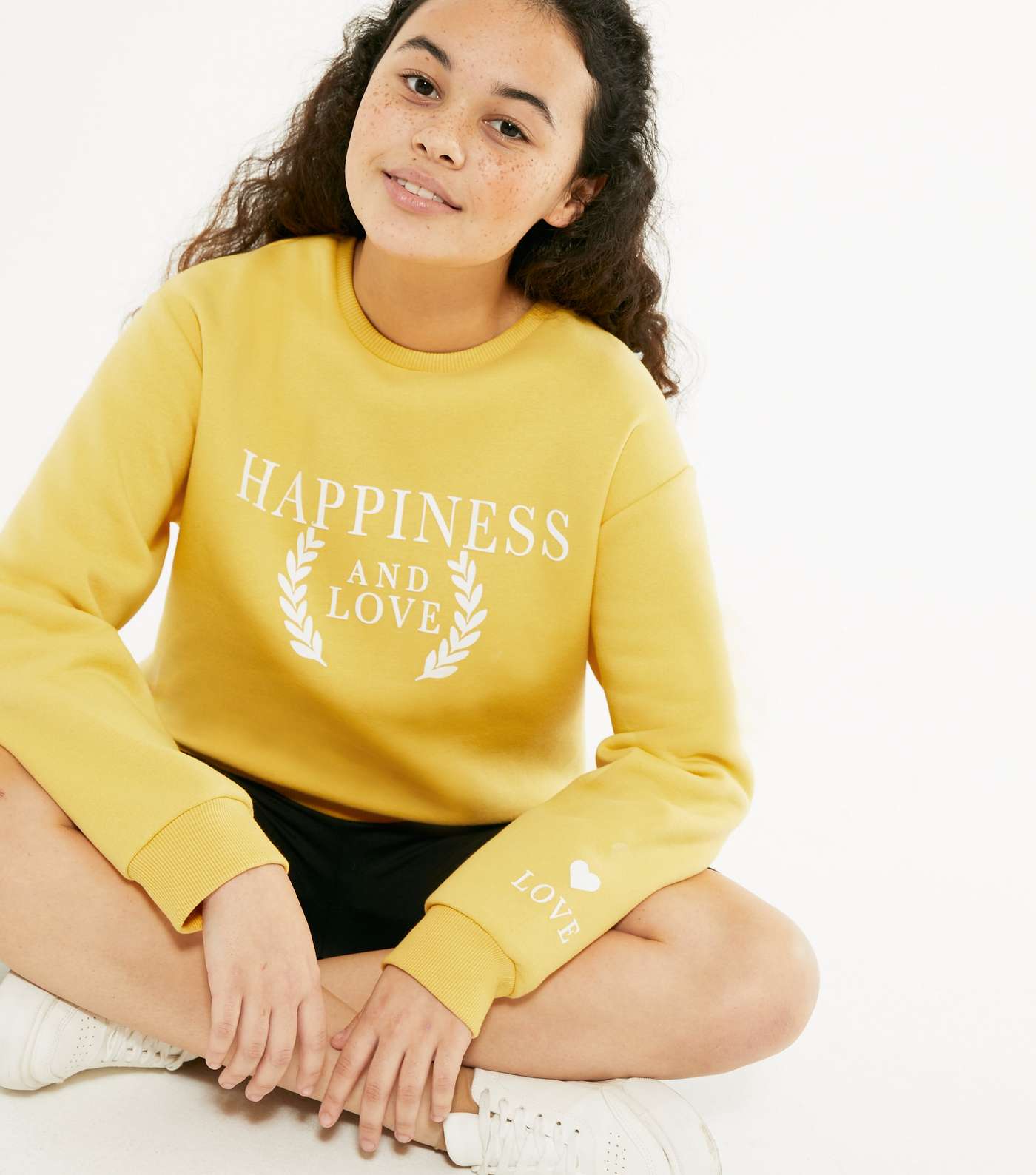 Girls Mustard Happiness Logo Long Sweatshirt