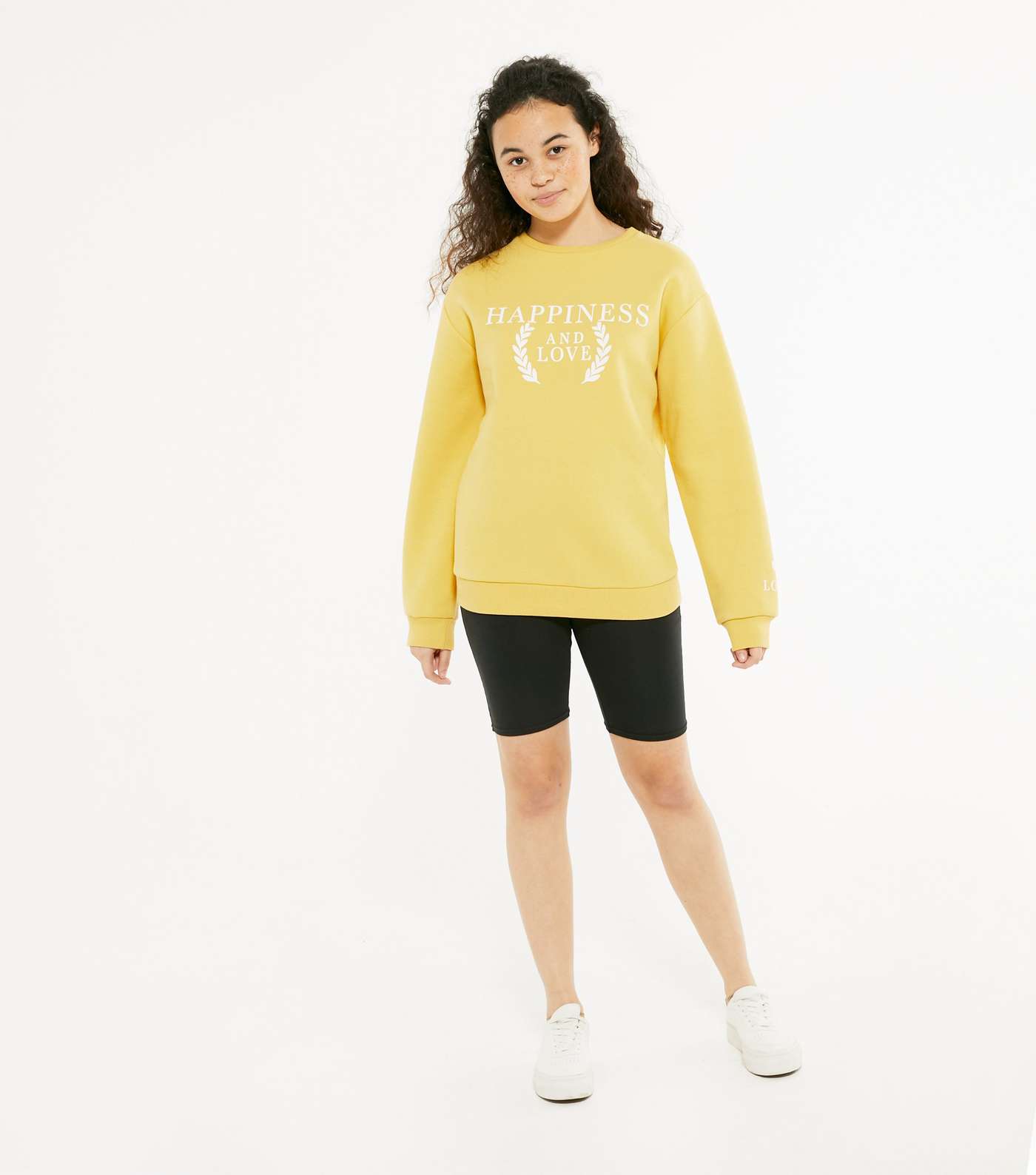 Girls Mustard Happiness Logo Long Sweatshirt Image 3