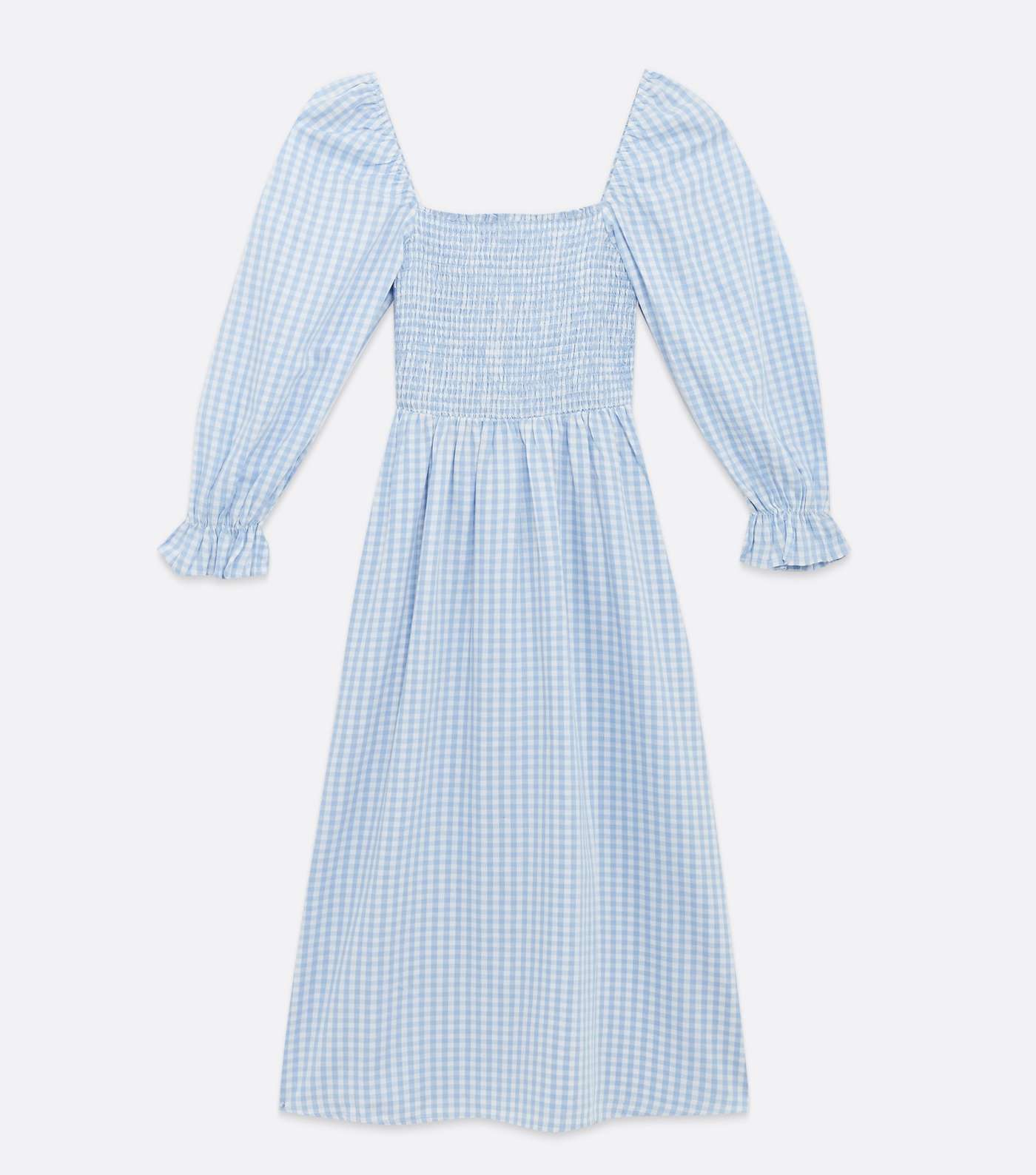 Petite Blue Gingham Shirred Puff Sleeve Midi Dress Image 5