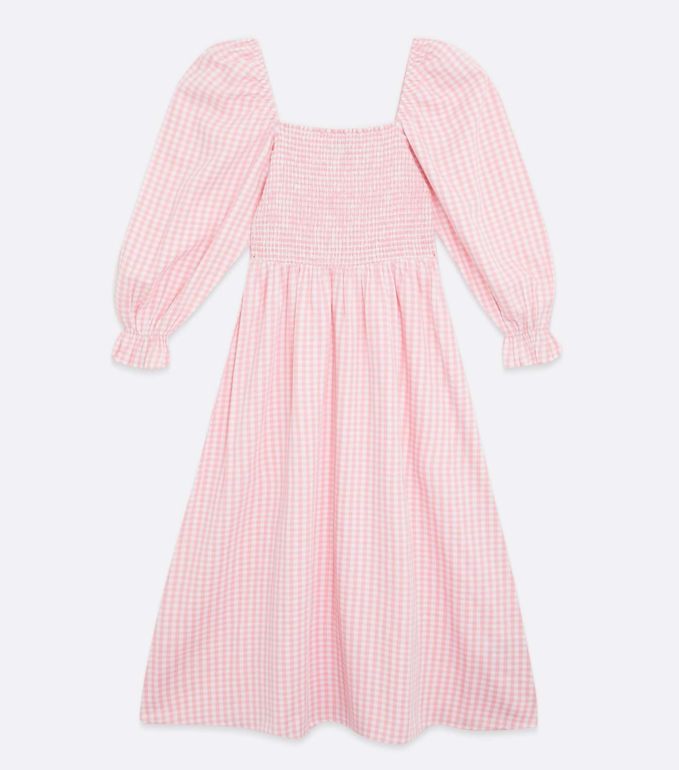Petite Pink Gingham Shirred Puff Sleeve Midi Dress Image 5