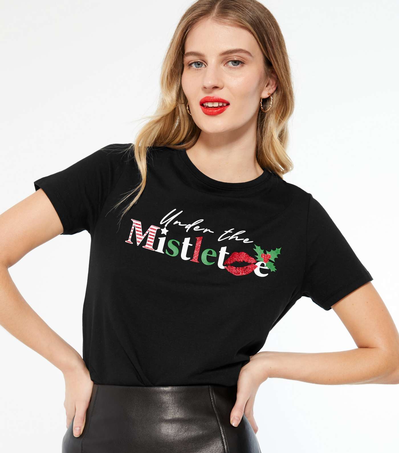 Tall Black Mistletoe Christmas Logo T-Shirt