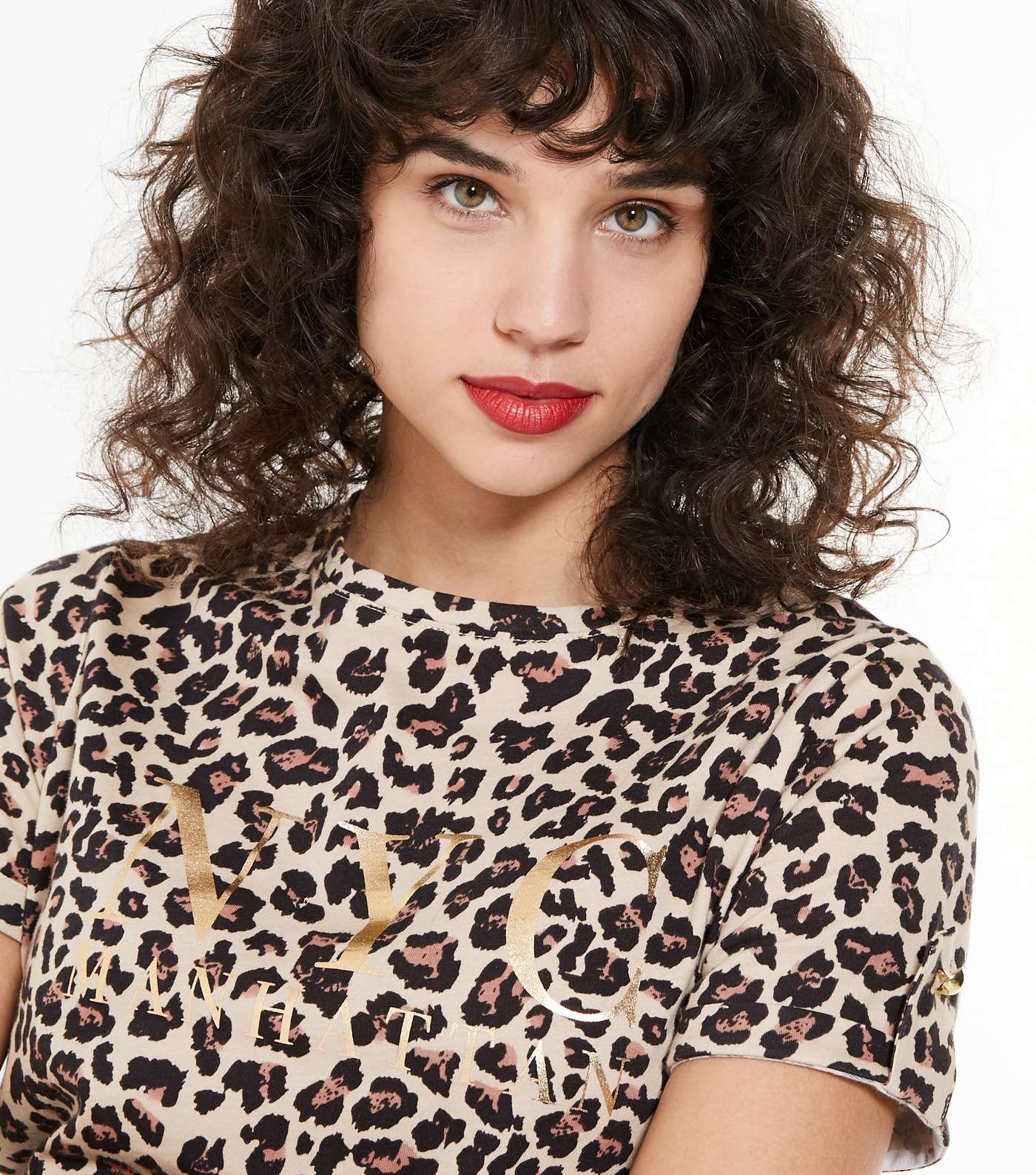 Brown Leopard Print NYC Logo T-Shirt  Image 4