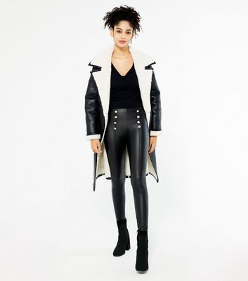 Black Leather-Look Military Button 