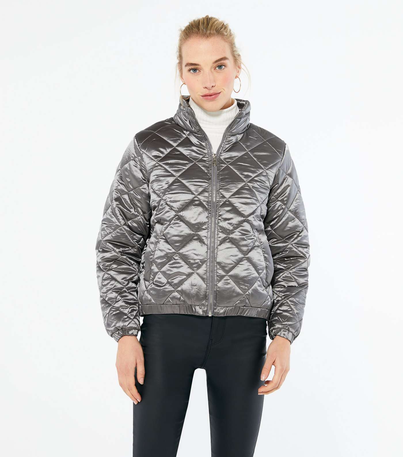 Wednesday's Girl Silver Metallic Quilted Puffer Jacket 