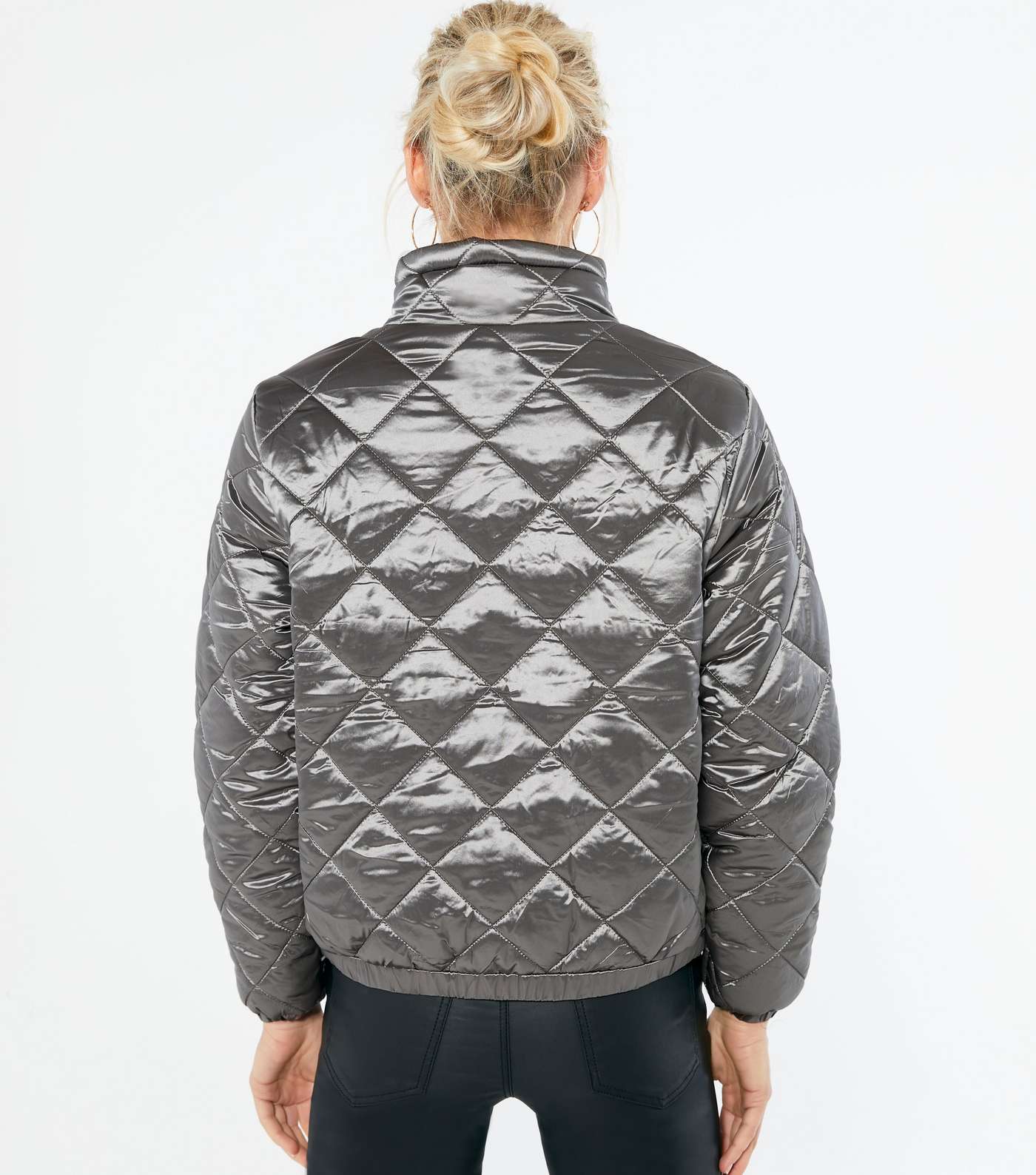 Wednesday's Girl Silver Metallic Quilted Puffer Jacket  Image 3