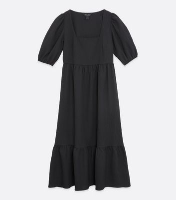 Image of Black Crinkle Smock Midi Dress New Look