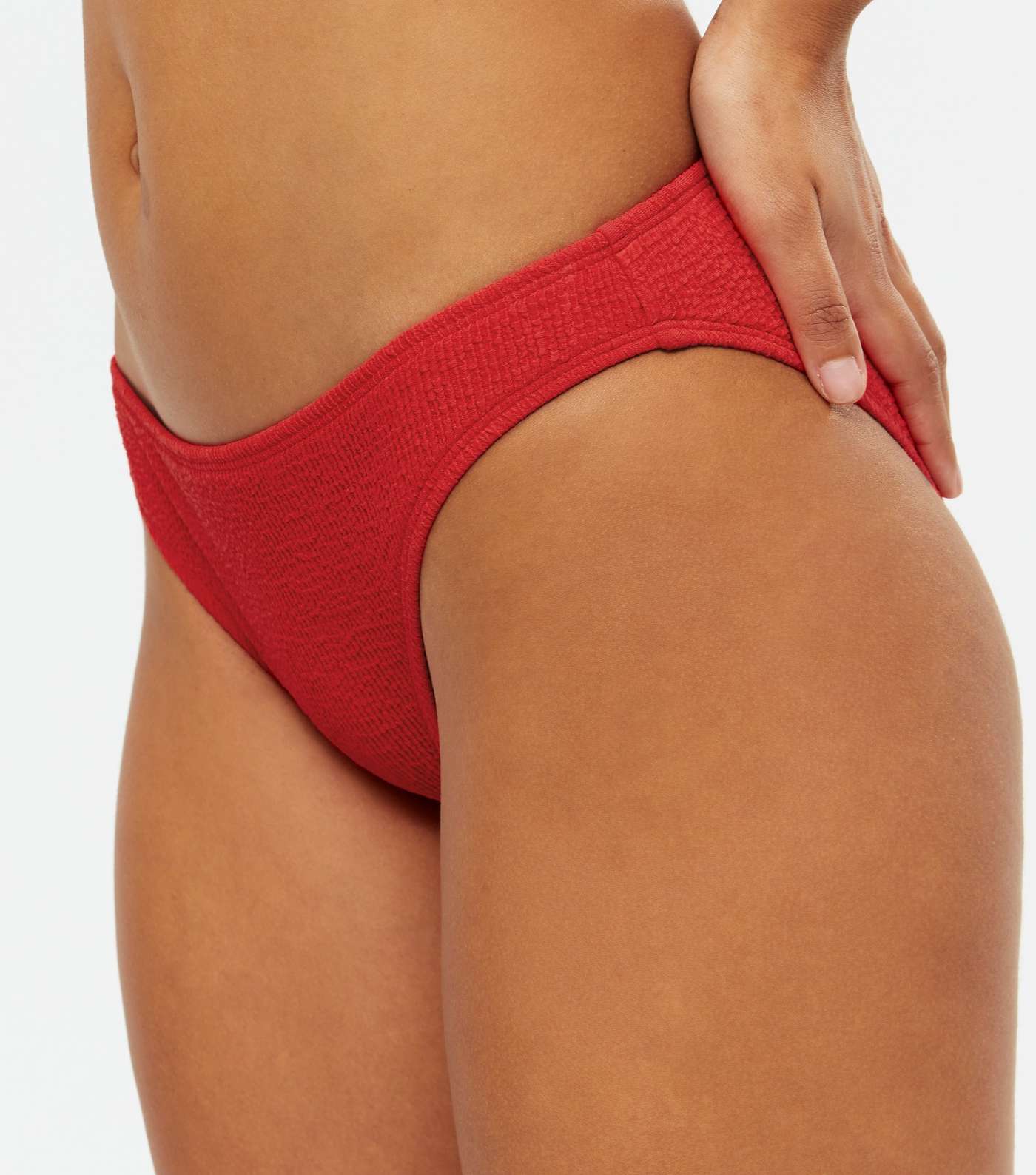 Red Textured Hipster Bikini Bottoms Image 3