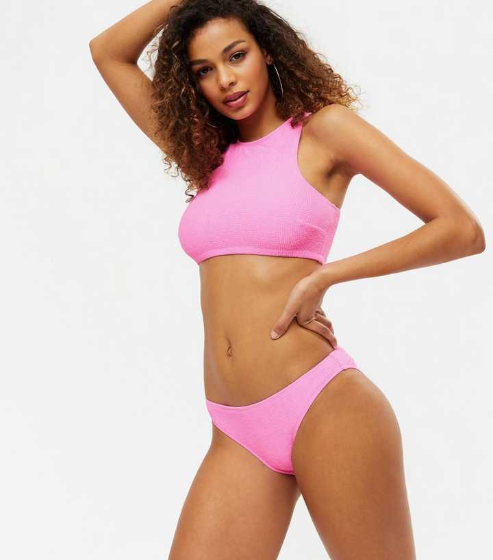 Pink Textured Hipster Bikini Bottoms