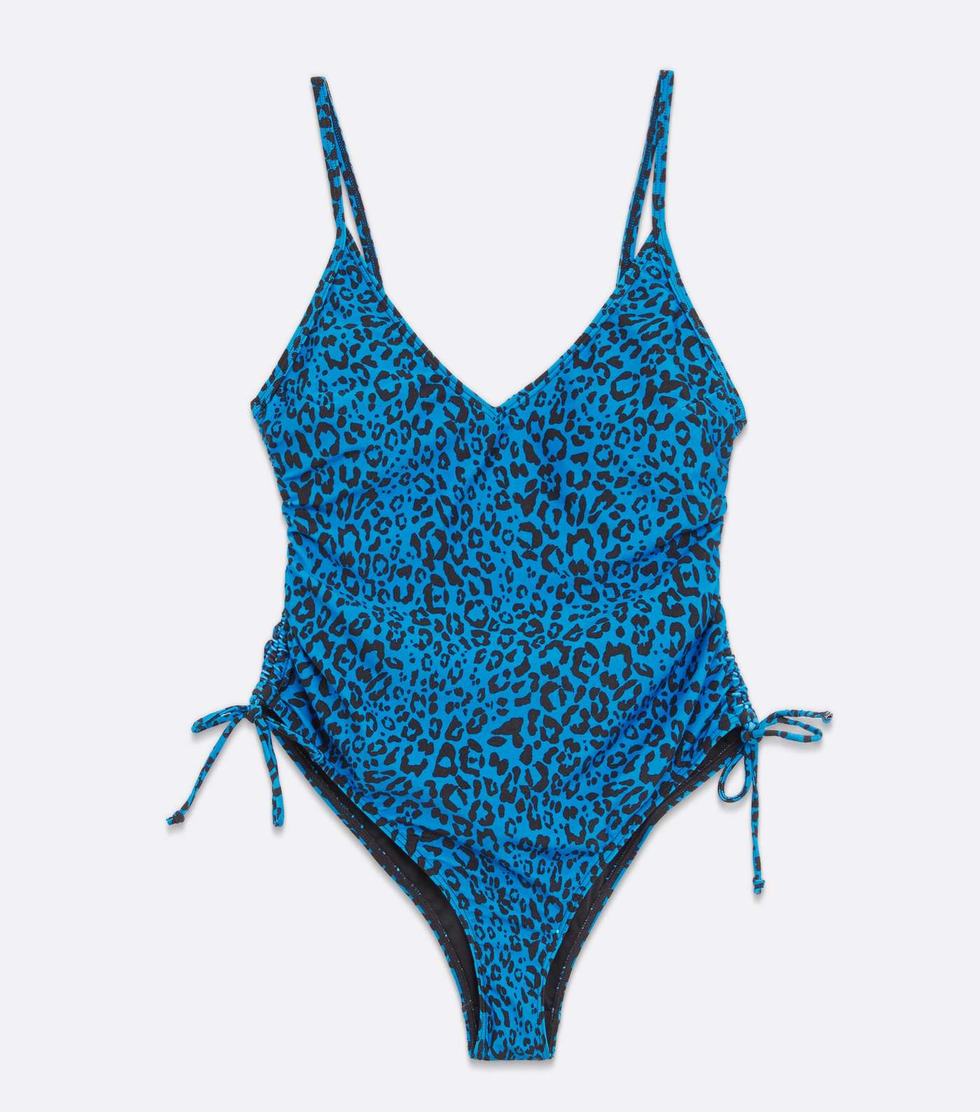 Blue Leopard Print Ruched Tie Side Swimsuit Image 4