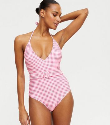 Pink gingham bathing suit on sale