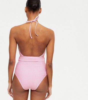 womens pink gingham swimsuit