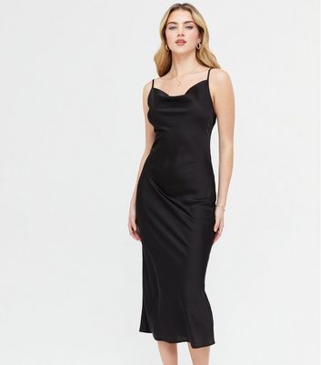 black slip dress midi