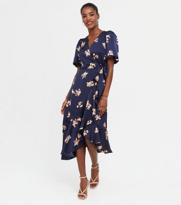 Missguided navy shop wrap dress