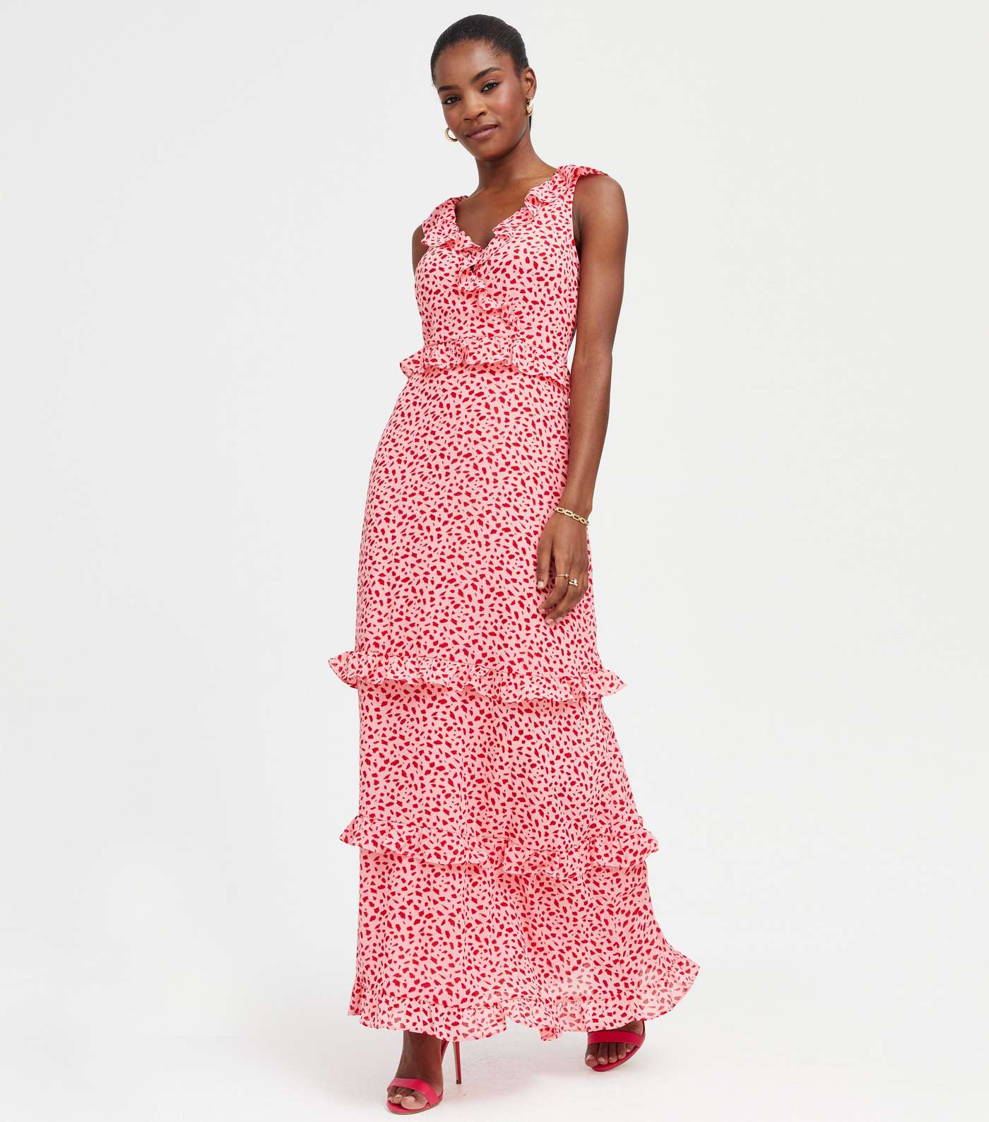 Pink Spot Ruffle Wrap Maxi Dress Image 2