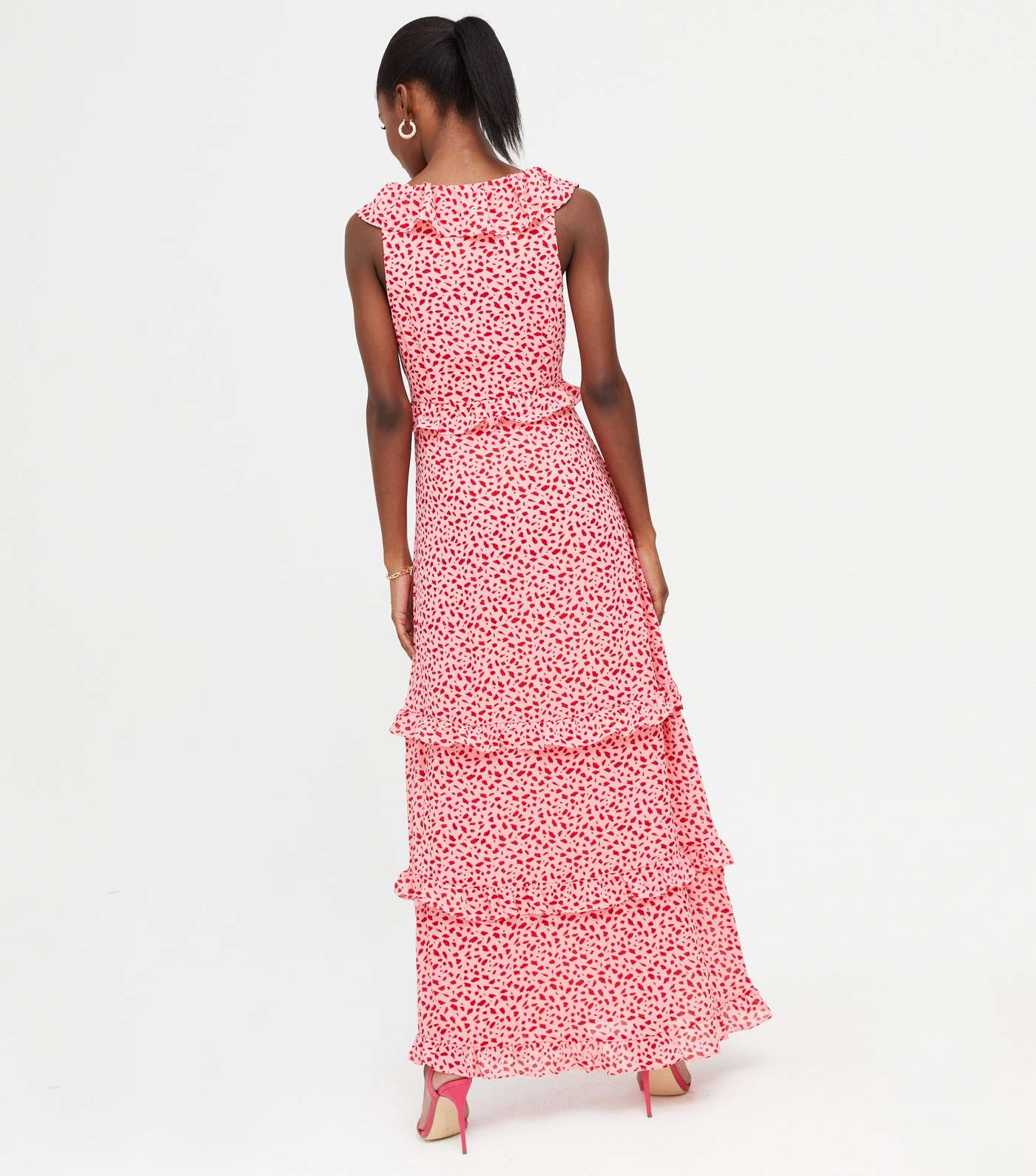 Pink Spot Ruffle Wrap Maxi Dress Image 4