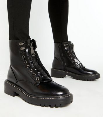 ONLY Black Zip Lace Up Chunky Boots 