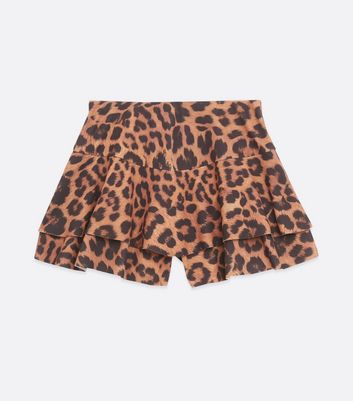 Image of Brown Leopard Print Ruffle Skort New Look