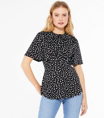 Black Floral Collared Tie Back Top | New Look