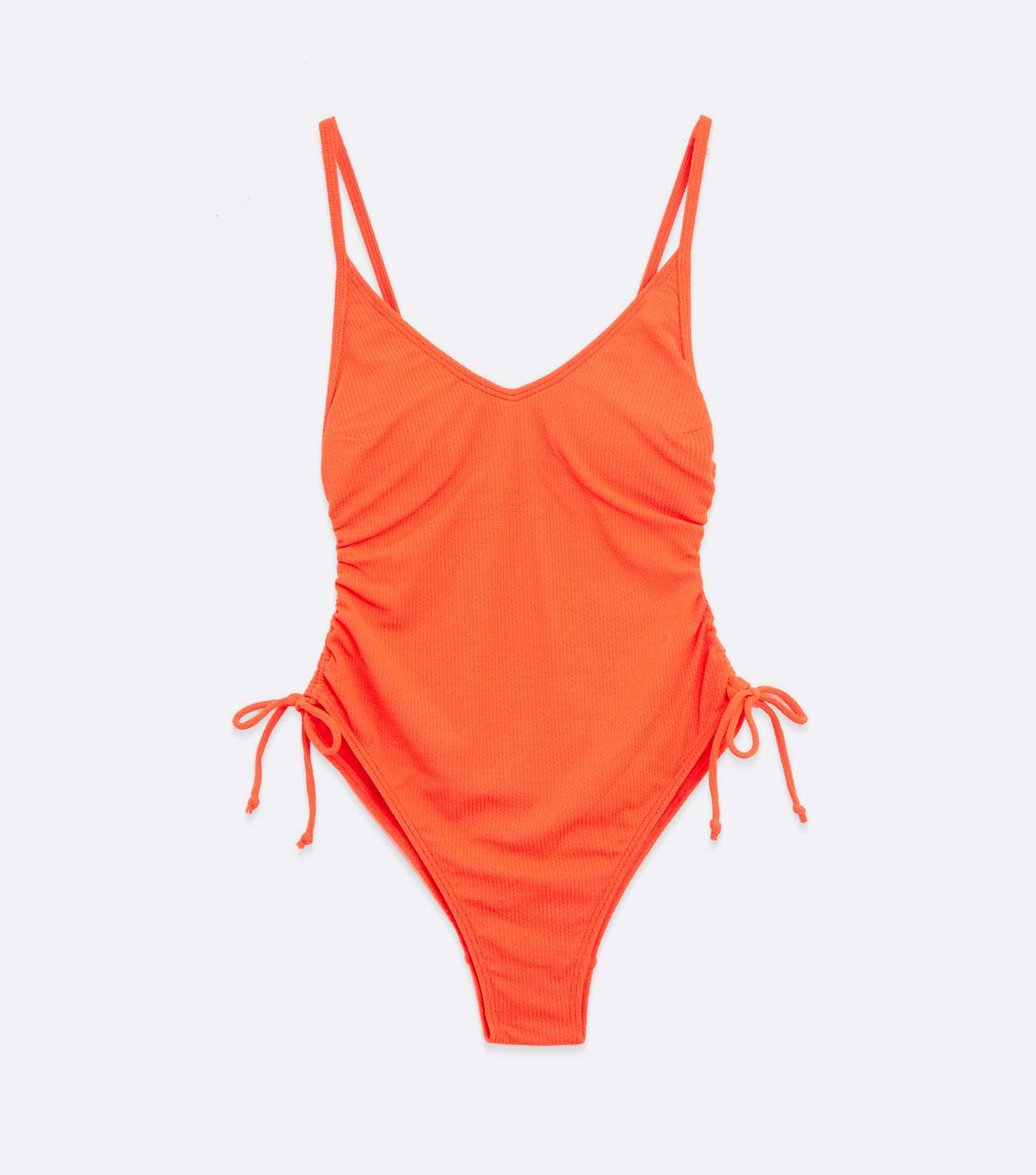 Bright Orange Ruched Tie Side V Neck Swimsuit Image 5
