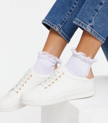 womens white leather flatform trainers