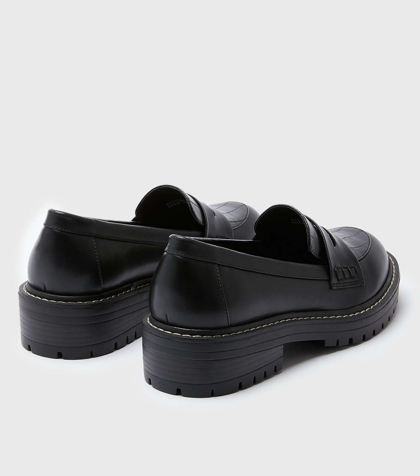 Black Faux Croc Panel Chunky Loafers Image 4