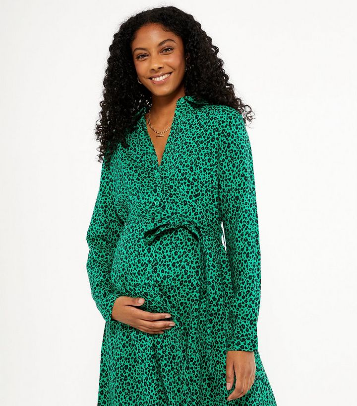 Maternity Green Animal Print Midi Dress | New Look