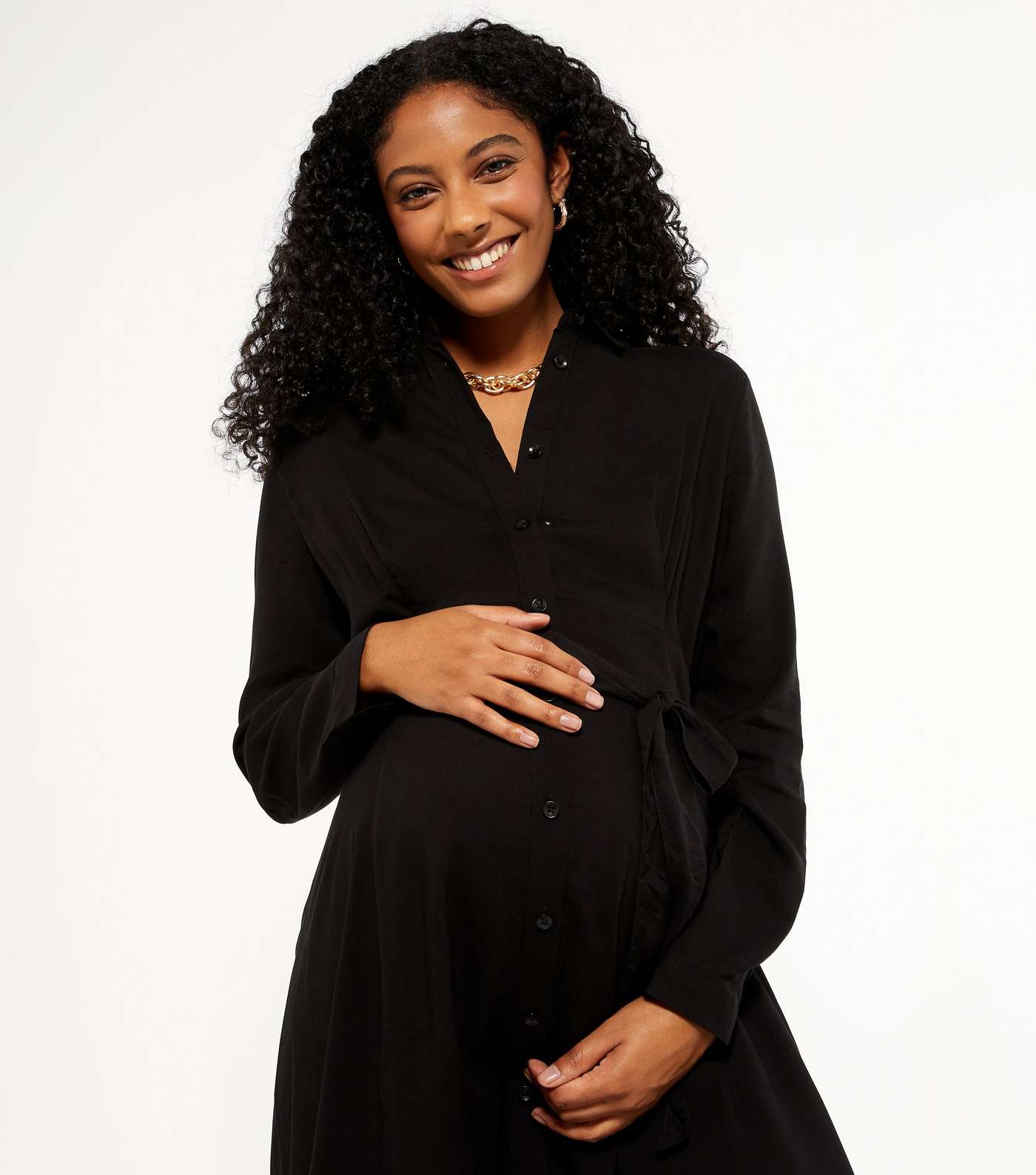 Maternity Black Tie Front Midaxi Shirt Dress Image 4