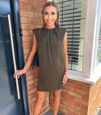 Image of AX Paris Khaki Shoulder Pad Shift Dress New Look